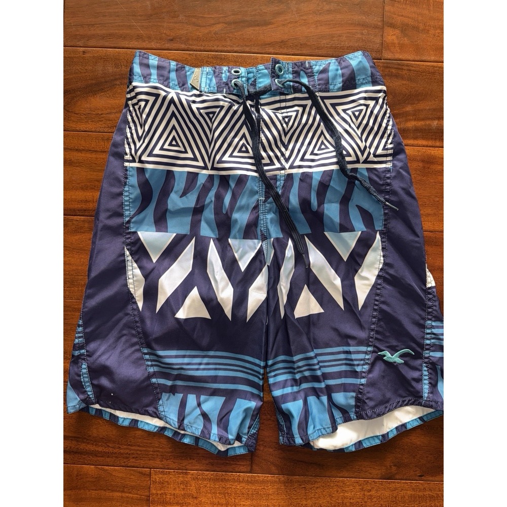 Free Spirit Limited Mens Swim Trunks Shorts Size S Blue Geometric Pattern